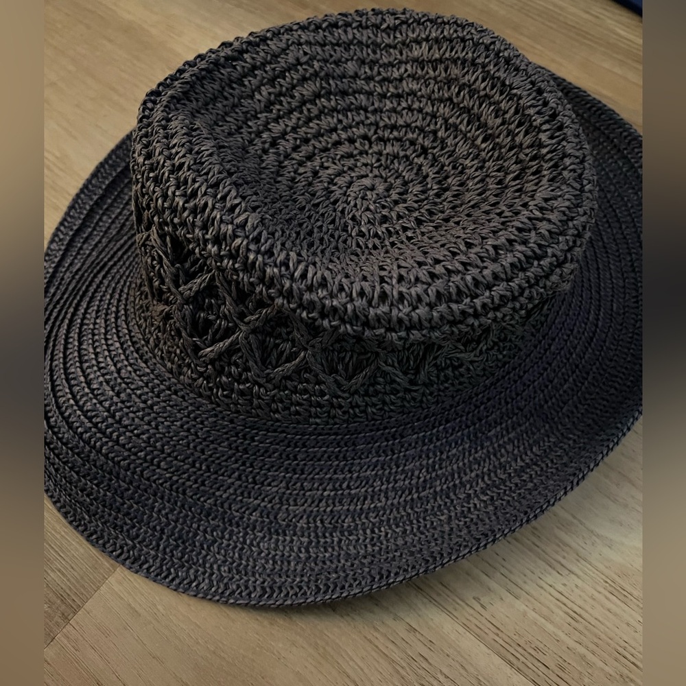 Vintage Blue Woven Straw Hat Paper Nylon